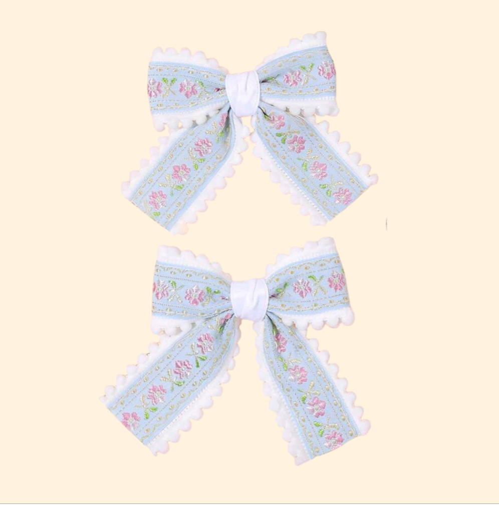 Floral Blue Mid Bow