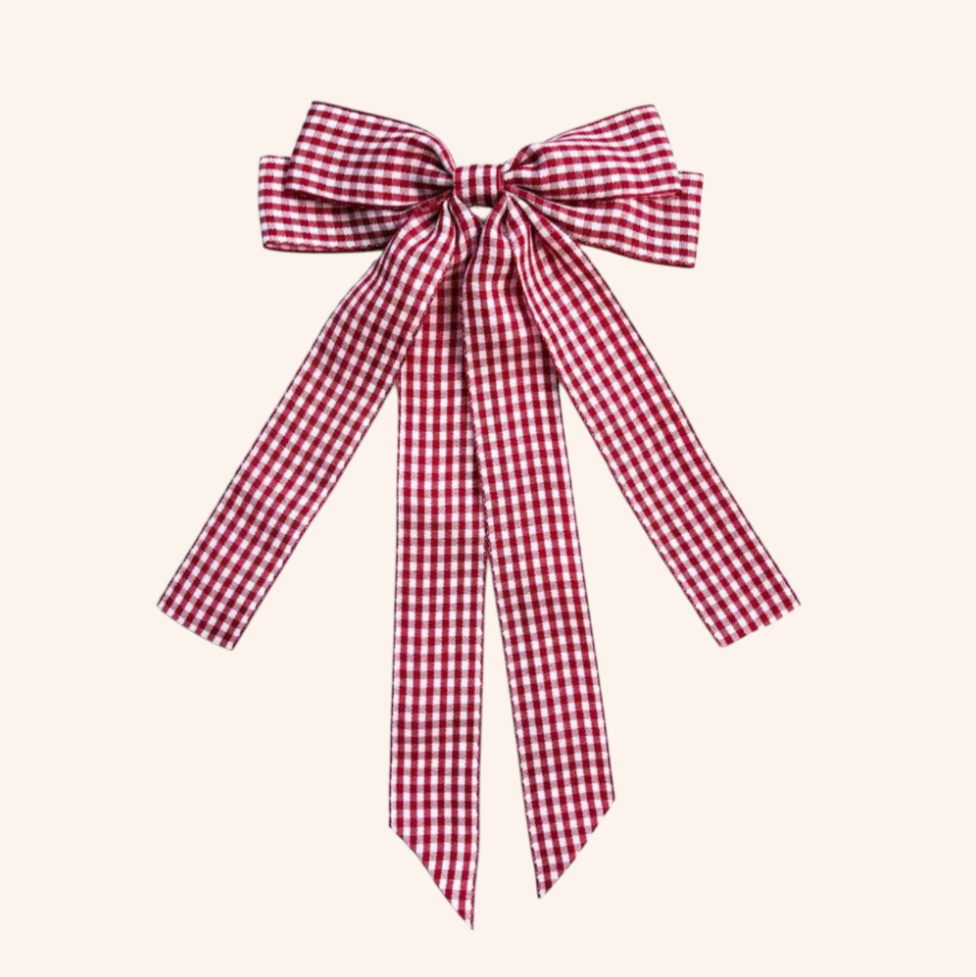 Red Gingham Long Tail Bow