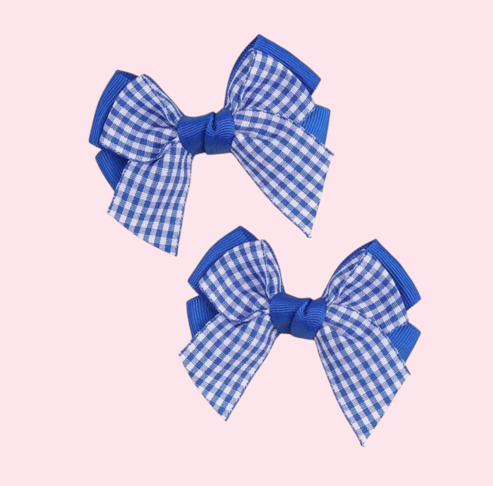 Blue Gingham Plaid Bow