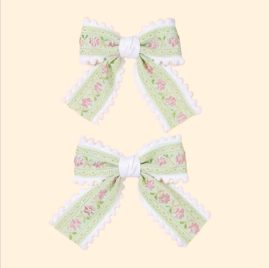 Floral Green Mid Bow