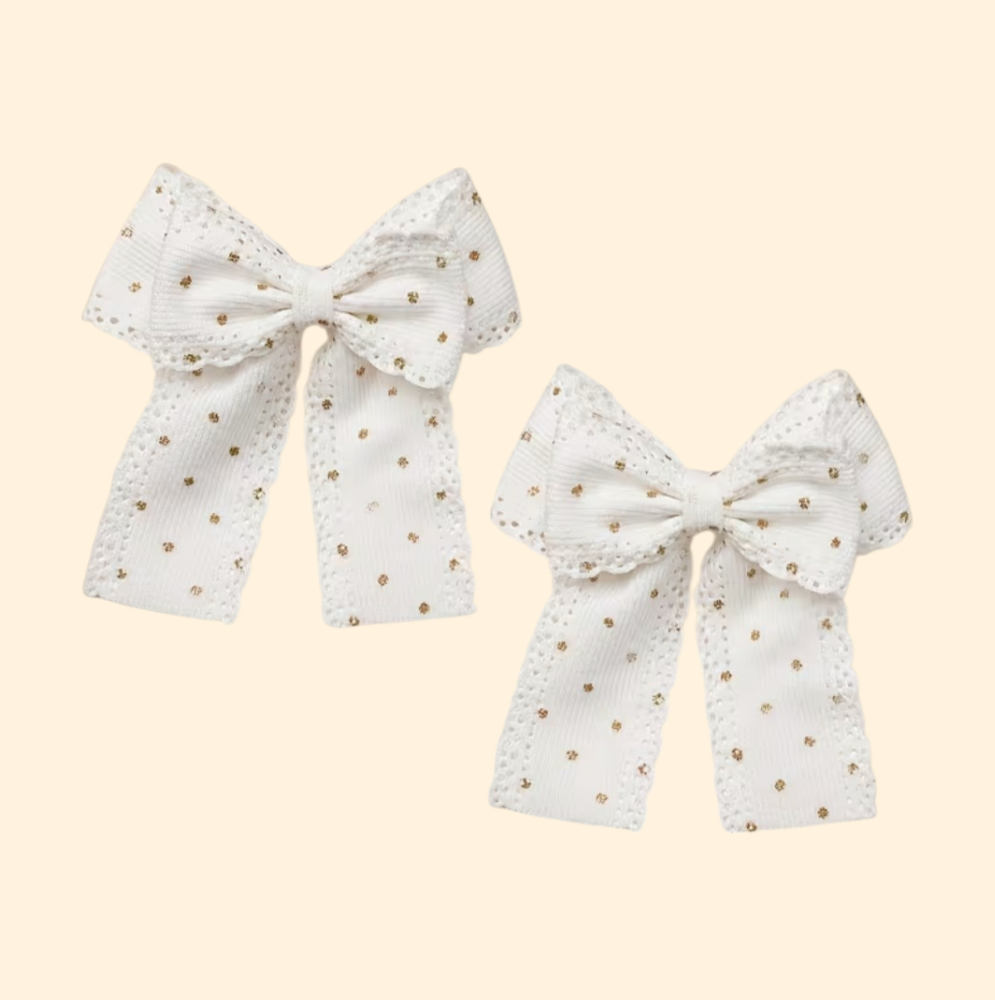 White & Gold Dot Bow